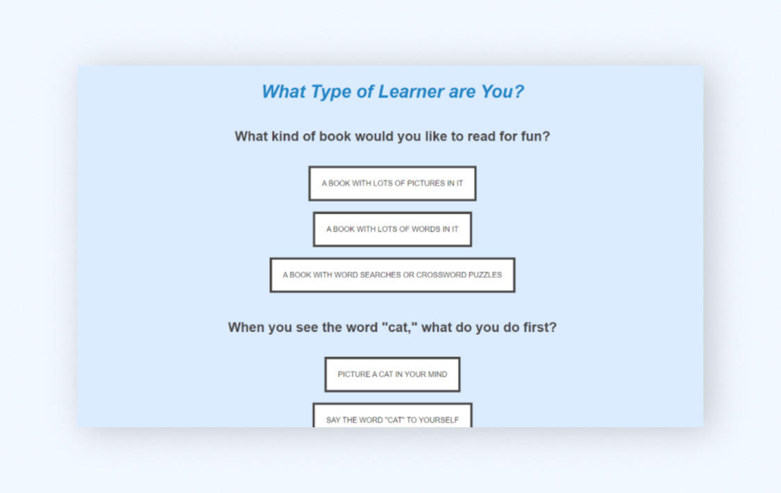Learning Type Quiz Site Preview